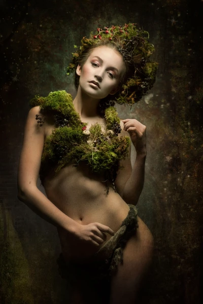 Another work with the beautiful model KC. She had the idea for this styling and for a while I did not know how to transform it into an image. Then one day I had the idea of a forest with stars and little fireflies or something like that. I tried this and that and in the end it was that :-) 