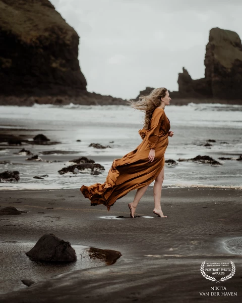 Beautiful Ivanna on a stormy day on the Isle of Skye in Scotland