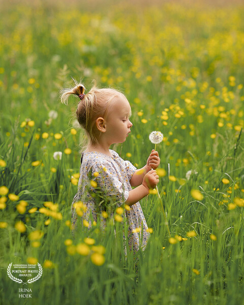 a litte girl in the field of flowers