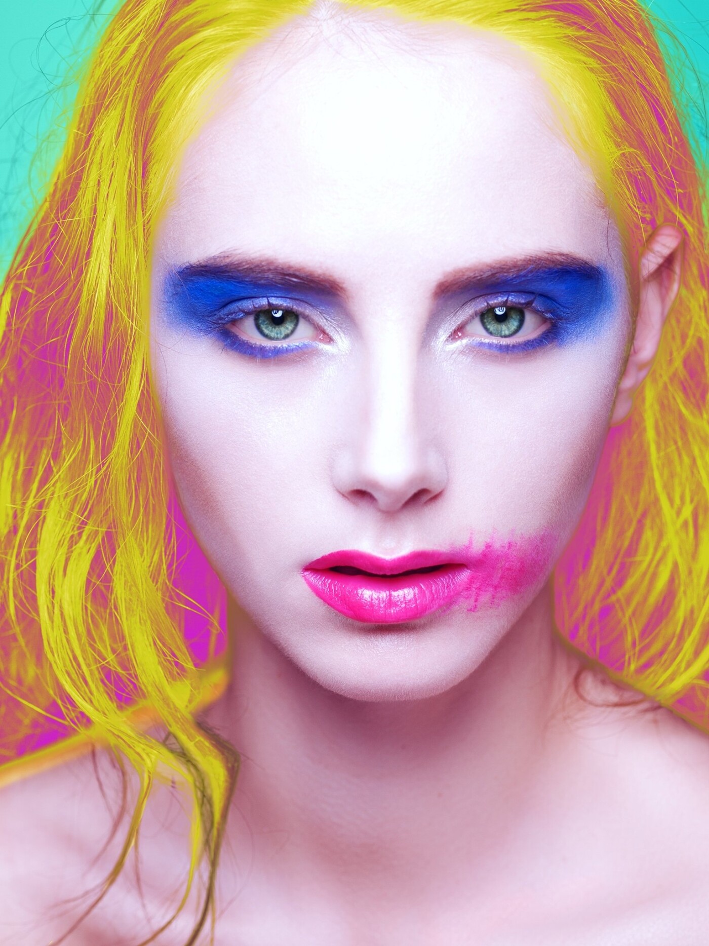 A conceptual popart portrait with creative makeup.