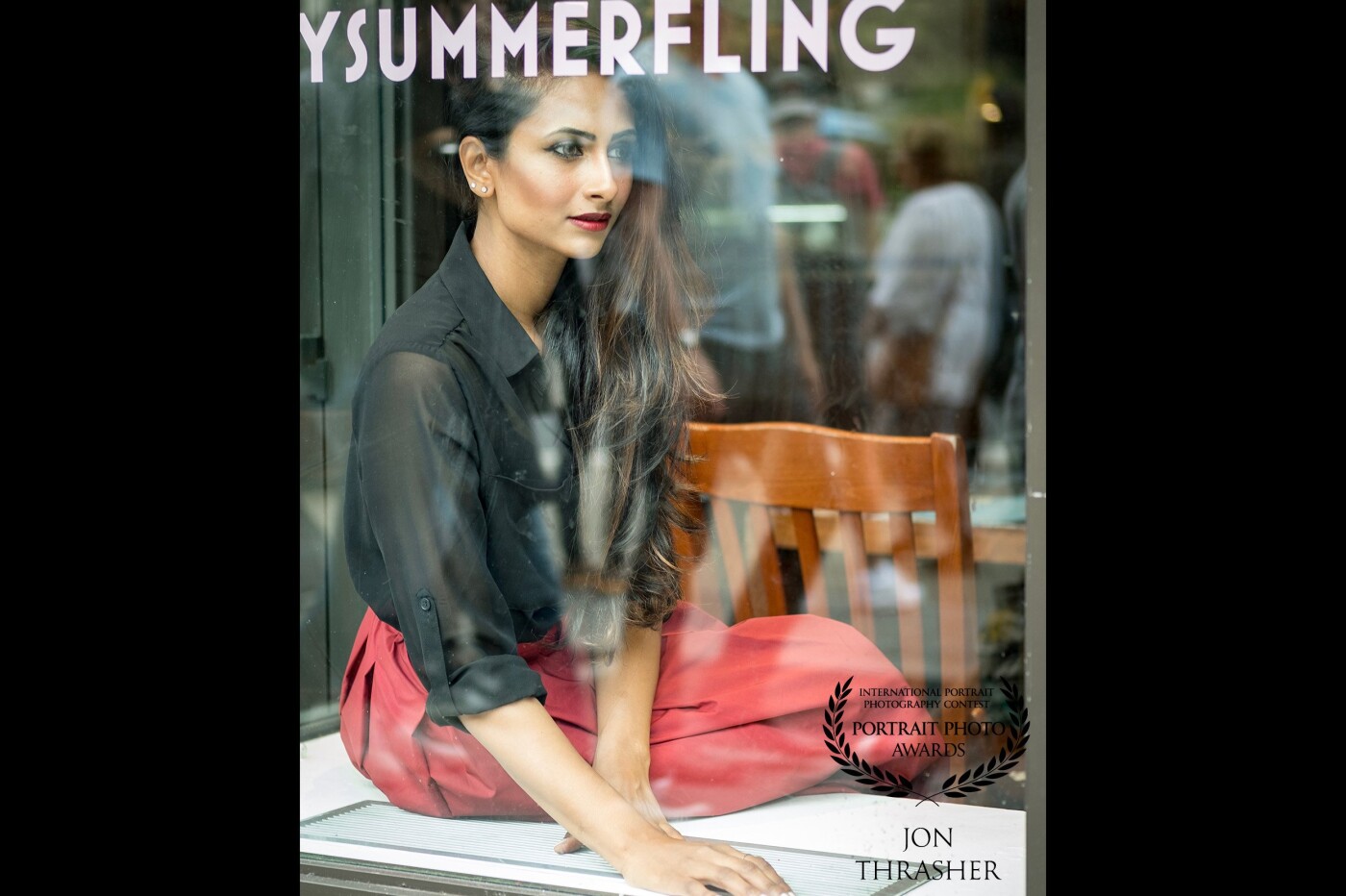 This was captured during a two-day shoot in NYC with LA-based model Nausheen Ahmed, in the Eataly location across from the Flat Iron Building. It was a sunny day and we had retreated to the cafe for a short rest and coffee when I decided to shoot Nausheen through the front window. The challenge was capturing her without too much "interference" from the constant foot traffic in and out of the cafe. I think we succeeded. You can find Nausheen on Instagram at @nausheen_ahmed