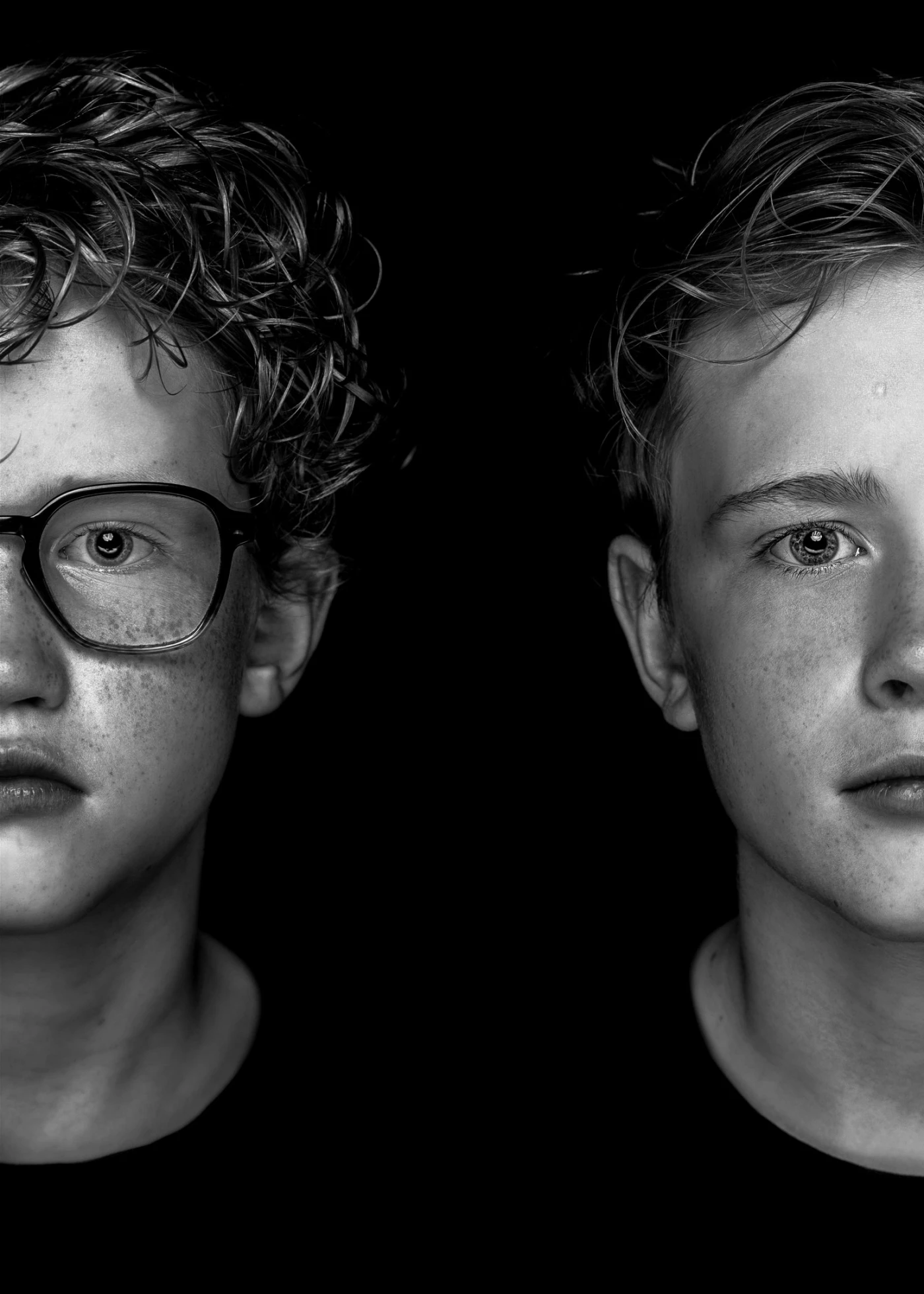 Twee broers in een gesplitst duo portret.