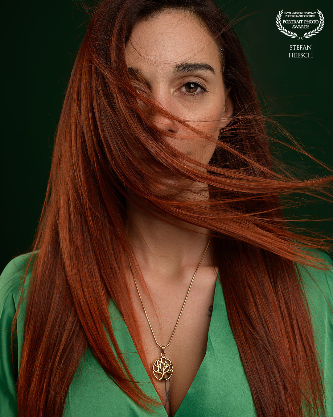 Played with colors - her red hair asked for something green - and added some wind: Simple half face portrait from Linda Anna @ladyly87