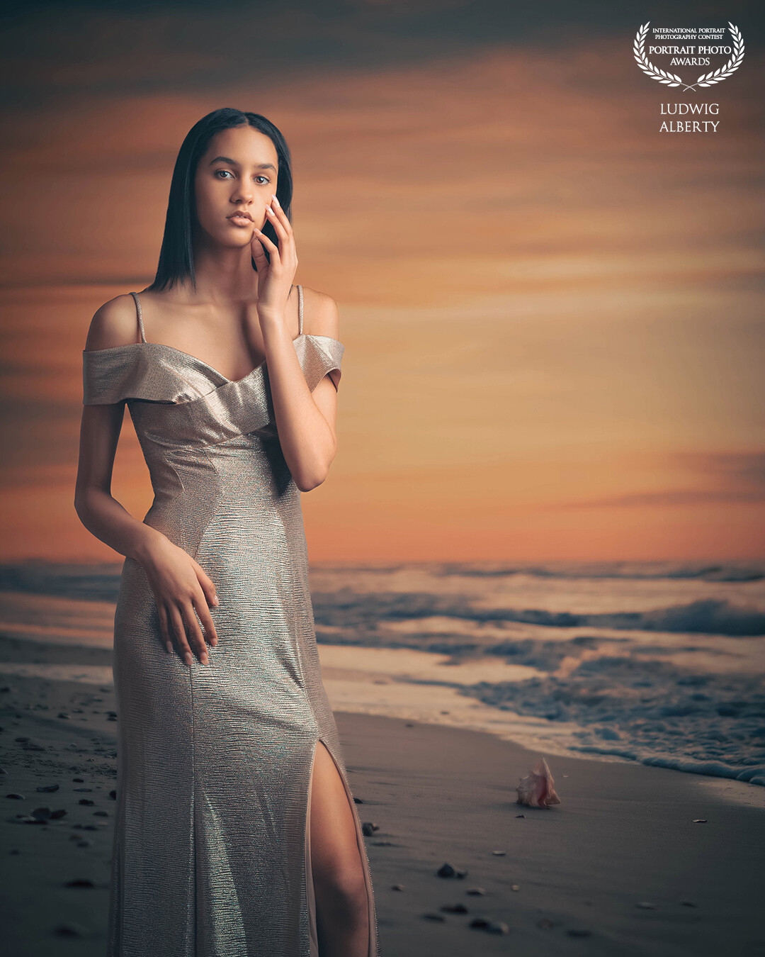This is a composite of a photo I took on my studio, I thought this subtle pose mix well with the sunset beach background.